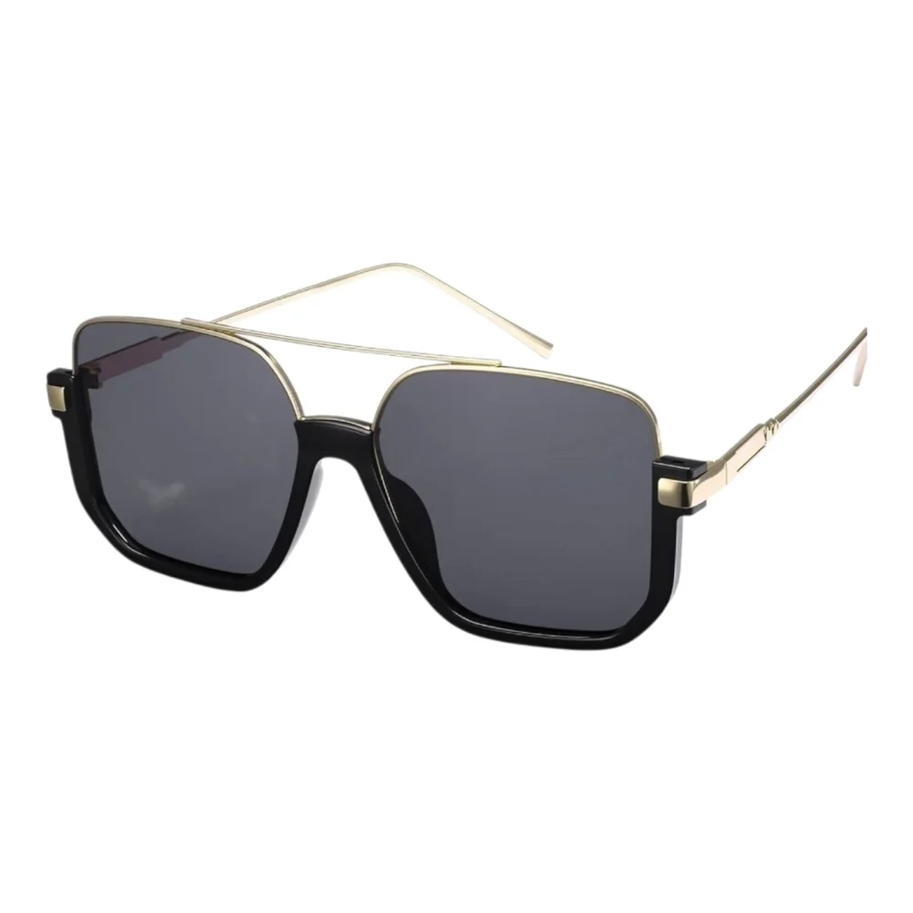 NEW Retro Oversized Sunglasses | Black & Gold | Semi Rimless - Black Tint Lenses